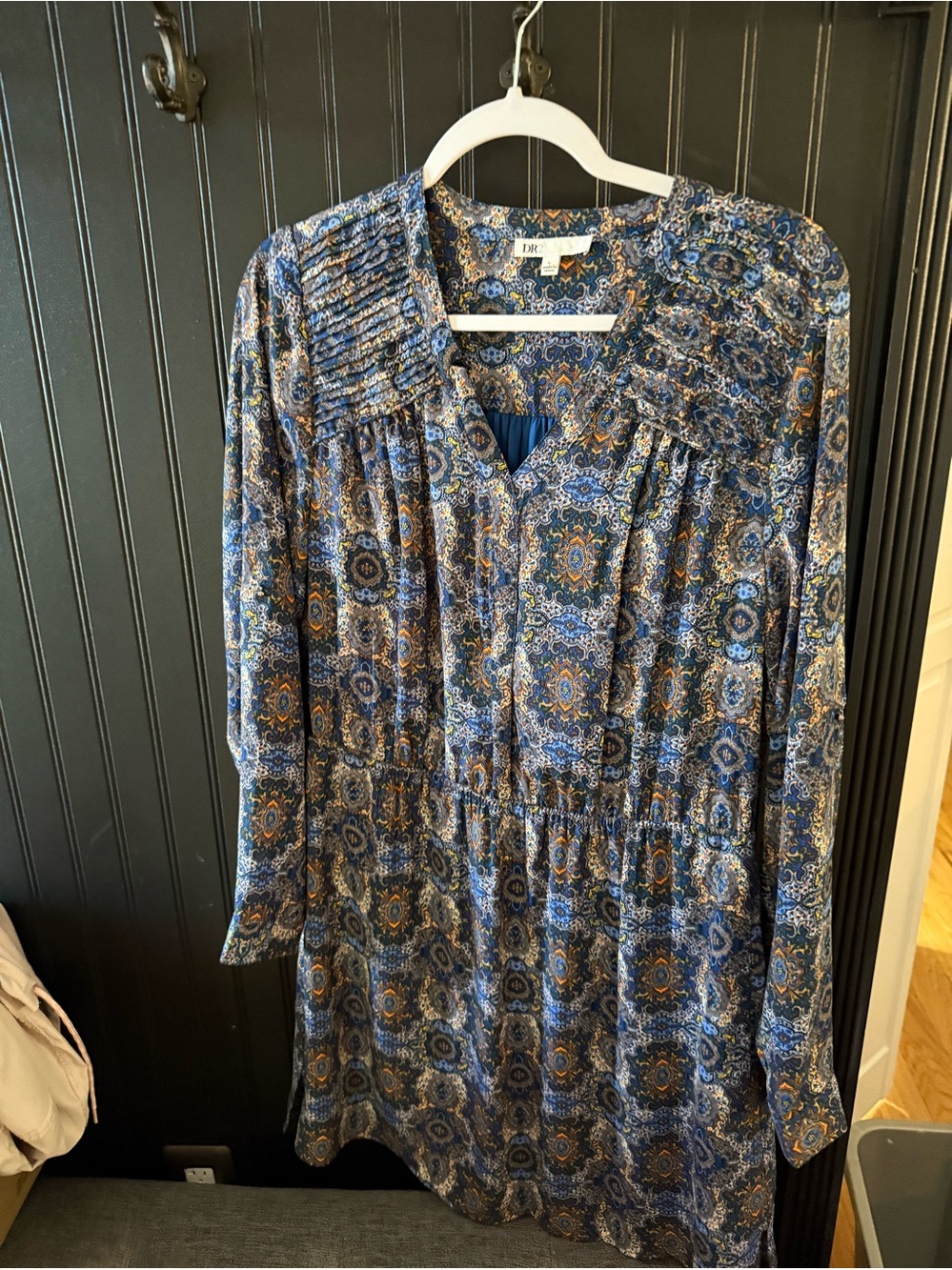 DR2 Blue and Gold Paisley Long-Sleeve Dress